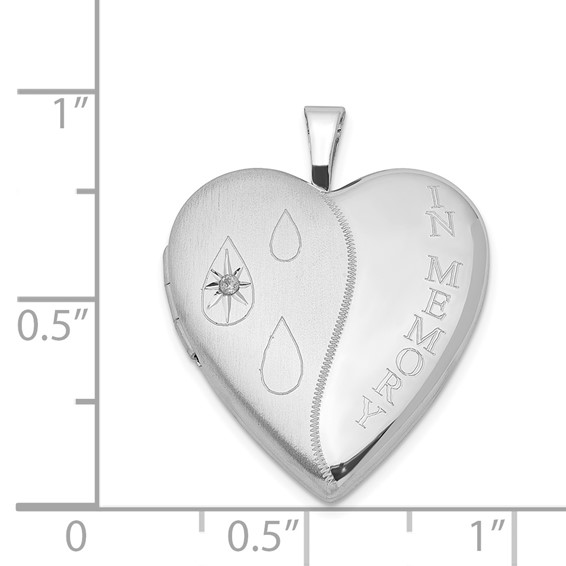 Sterling Silver Rhod-plated Diamond Satin/Polished In Memory Heart Locket