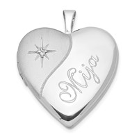Sterling Silver 20mm Diamond Mija Satin & Polished Heart Locket view 1
