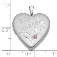 Sterling Silver Satin & Diamond-cut Enameled Mis Quince Heart Locket view 4