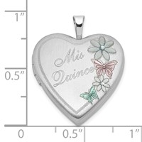 Sterling Silver Satin Enameled Mis Quince Butterfly Heart Locket view 4