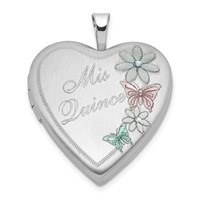 Sterling Silver Satin Enameled Mis Quince Butterfly Heart Locket view 1