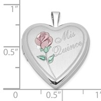 Sterling Silver Polished & Satin 20mm Enameled Rose Mis Quince Heart Locket view 4