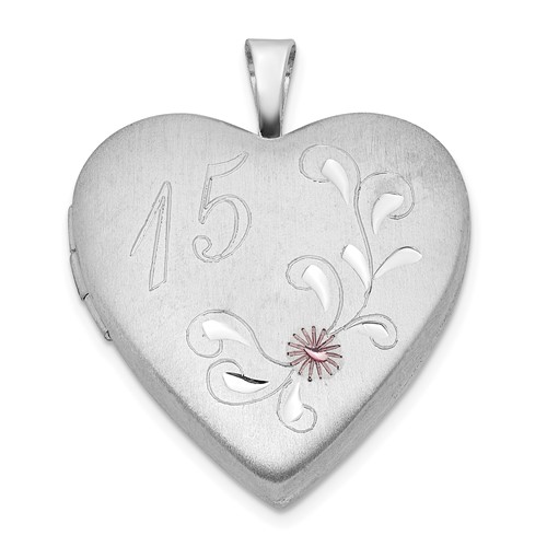 Sterling Silver Polished & Satin Enameled D C 15 Heart Locket