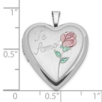 Sterling Silver Polished & Satin 20mm Enameled Rose Te Amo Heart Locket view 4