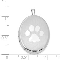 Sterling Silver Rhod-plated Polished Front Satin Back Pawprint 26mm Oval Locket view 4