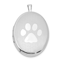 Sterling Silver Rhod-plated Polished Front Satin Back Pawprint 26mm Oval Locket view 1