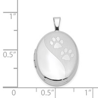 Sterling Silver Rhodium-plated Polished Front Satin Back Pawprints 19mm Oval Locket view 4