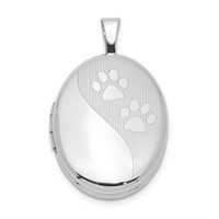 Sterling Silver Rhodium-plated Polished Front Satin Back Pawprints 19mm Oval Locket view 1
