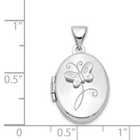 Sterling Silver Rhodium-plated Polished Butterfly 17x 14mm Oval Locket view 4