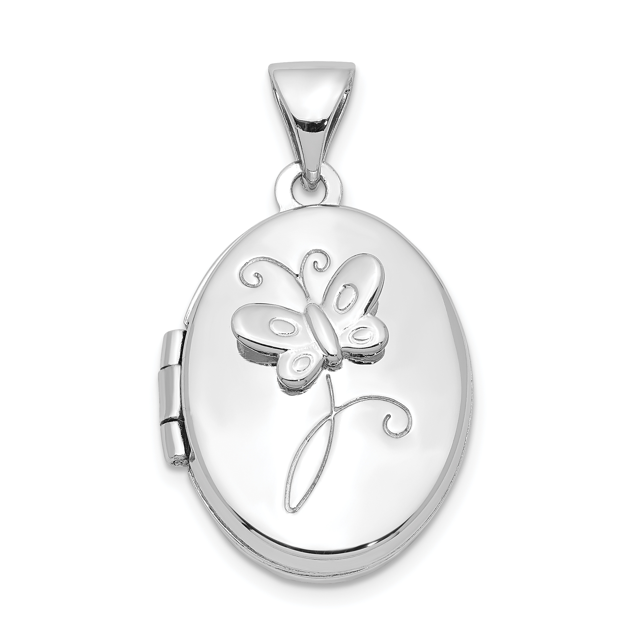 Sterling Silver Rhodium-plated 17x14mm Butterfly Oval Locket (QLS719)