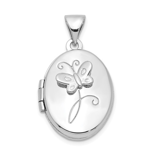 Sterling Silver Rhodium-plated Polished Butterfly 17x 14mm Oval Locket