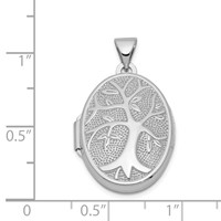 Sterling Silver Rhodium-plated Polished and Textured Tree 21mm Oval Locket view 4