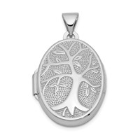 Sterling Silver Rhodium-plated Polished and Textured Tree 21mm Oval Locket view 1