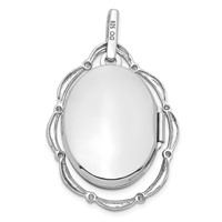 Sterling Silver Rhodium-plated Polished Floral Border Scalloped Frame 21x 16mm Oval Locket view 3