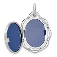Sterling Silver Rhodium-plated Polished Floral Border Scalloped Frame 21x 16mm Oval Locket view 5