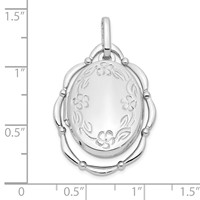 Sterling Silver Rhodium-plated Polished Floral Border Scalloped Frame 21x 16mm Oval Locket view 4