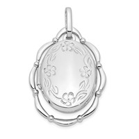 Sterling Silver Rhodium-plated Polished Floral Border Scalloped Frame 21x 16mm Oval Locket view 1