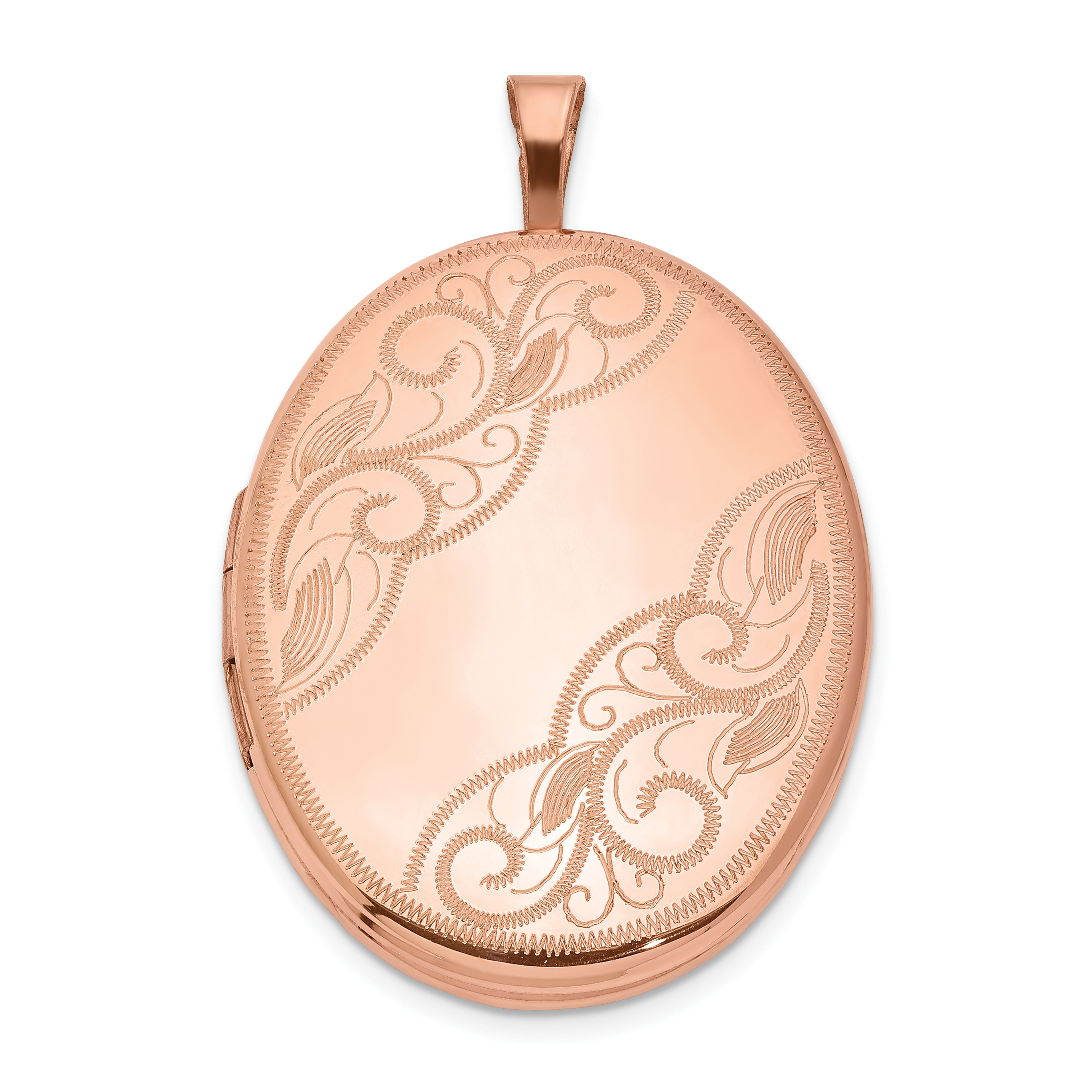 Sterling Silver Rose Gold-plated 26mm Swirled Oval Locket (QLS731)