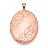 Sterling Silver Rose Gold-plated Swirled 26mm Oval Locket view 1