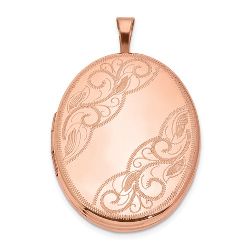 Sterling Silver Rose Gold-plated Swirled 26mm Oval Locket