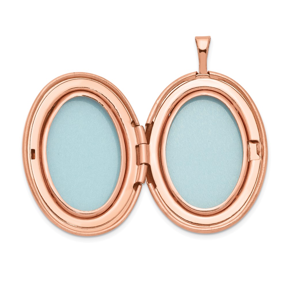 Sterling Silver Rose Gold-plated 26mm Leaf Border Oval Locket (QLS732)