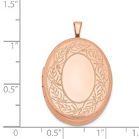 Sterling Silver Rose Gold-plated Polished Front Satin Leaf Border 26mm Oval Locket view 4