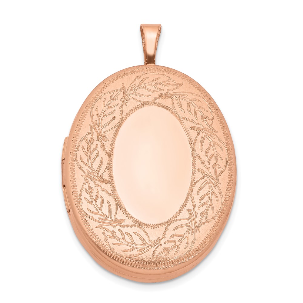 Sterling Silver Rose Gold-plated 26mm Leaf Border Oval Locket (QLS732)