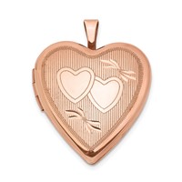 Sterling Silver Rose Gold-plated Polished Front Satin Back Double Hearts 20mm Heart Locket view 1