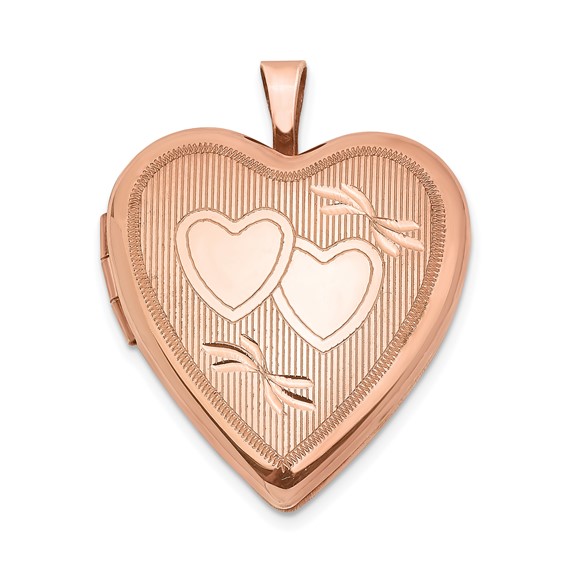 Sterling Silver Rose Gold-plated 20mm Double Hearts Heart Locket