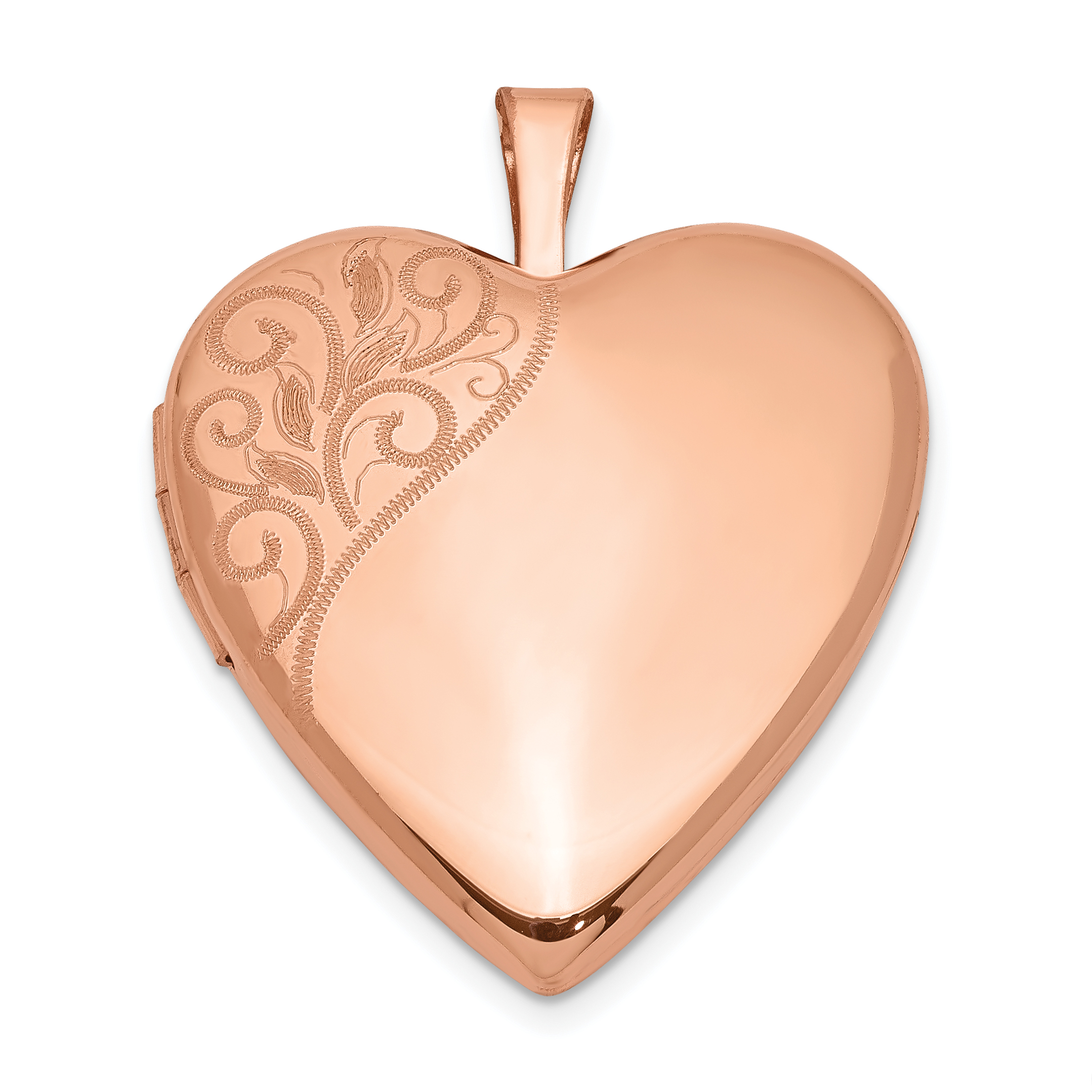 Sterling Silver Rose Gold-plated 20mm Polished Swirl Heart Locket (QLS745)