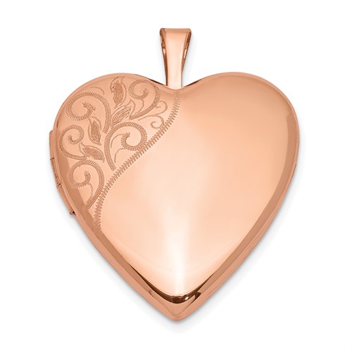Sterling Silver Rose Gold-plated Polished Front Satin Back Swirl 20mm Heart Locket
