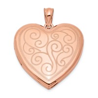 Sterling Silver Rose Gold-plated Polished Front Satin Back Swirl Design 24mm Heart Locket view 1