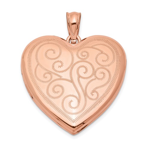 Sterling Silver Rose Gold-plated Polished Front Satin Back Swirl Design 24mm Heart Locket