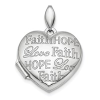 Sterling Silver Rhodium-plated Faith Hope Love 18mm Heart Locket view 1