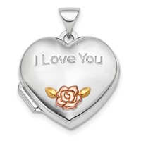 Sterling Silver Rhod-plate Rose & Gold-tone Flower I Love You Heart Locket view 1