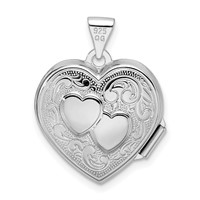 Sterling Silver Rhodium-plated 2-Hearts Reversible Same on Back 18mm Heart Locket view 3
