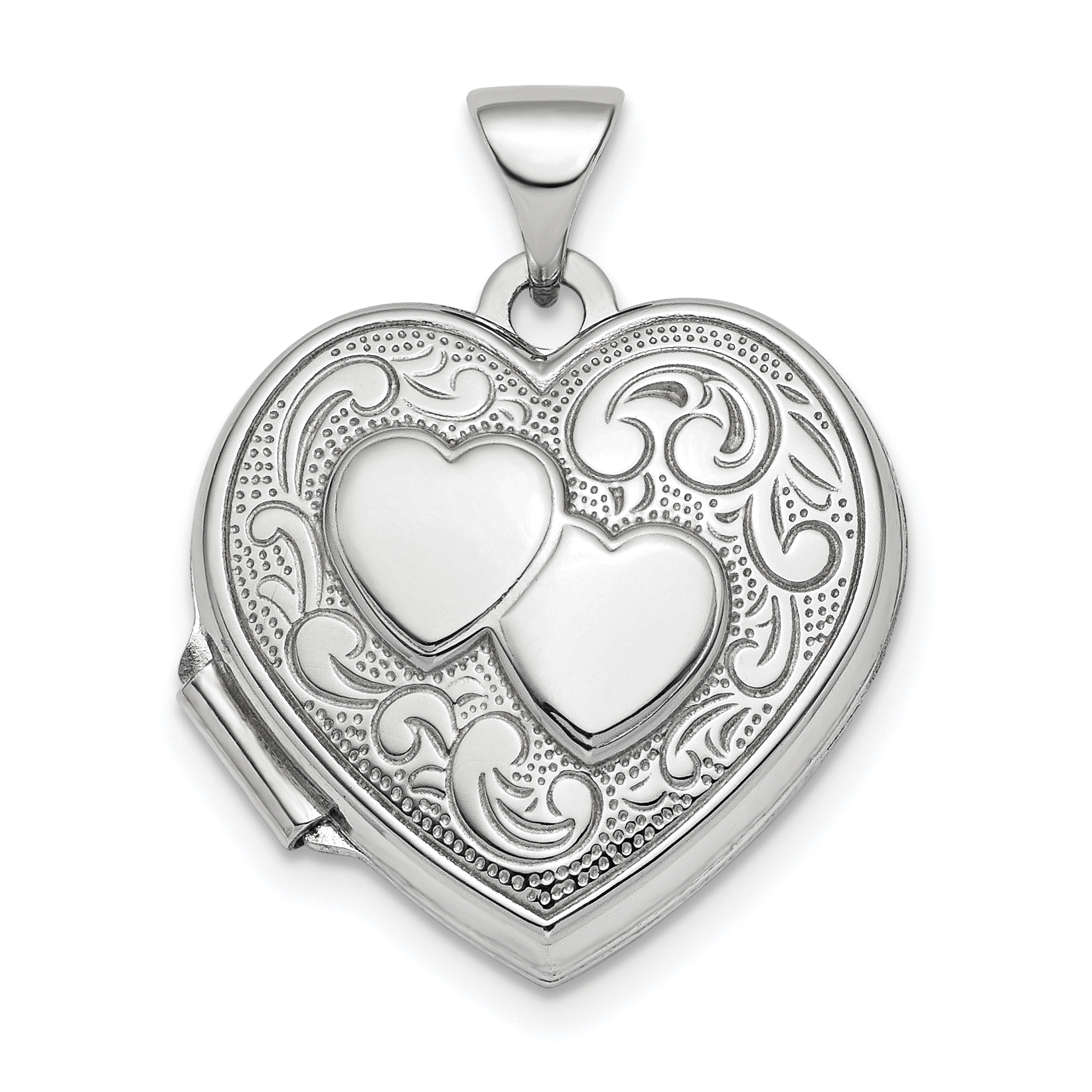 Sterling Silver Rhod-plated 2-Heart Design Reversible 18mm Heart Locket (QLS775)