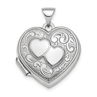 Sterling Silver Rhodium-plated 2-Hearts Reversible Same on Back 18mm Heart Locket view 1