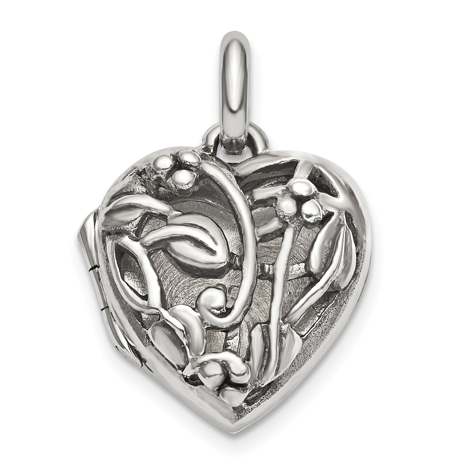 Sterling Silver Antiqued Filigree Top Polished Back 16mm Heart Locket (QLS777)