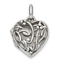 Sterling Silver Antiqued Filigree Top Polished Back 16mm Heart Locket view 1