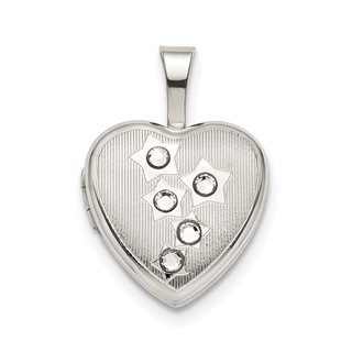 Sterling Silver 12mm Stars CZ Heart Locket