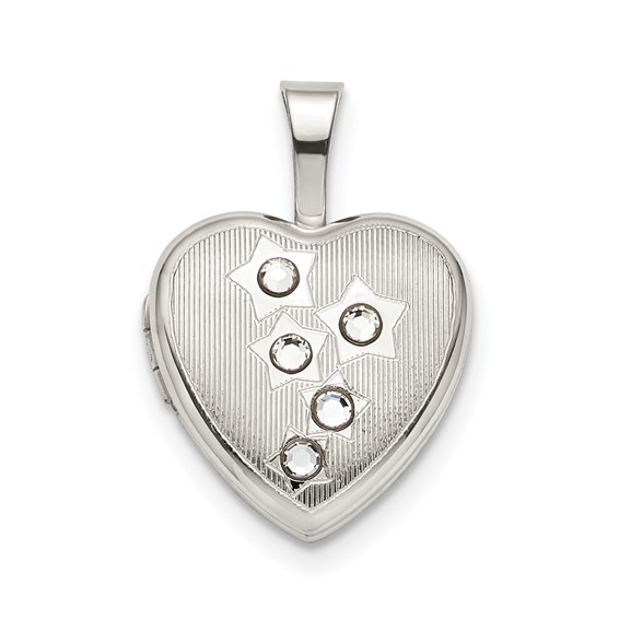 Sterling Silver 12mm Stars CZ Heart Locket