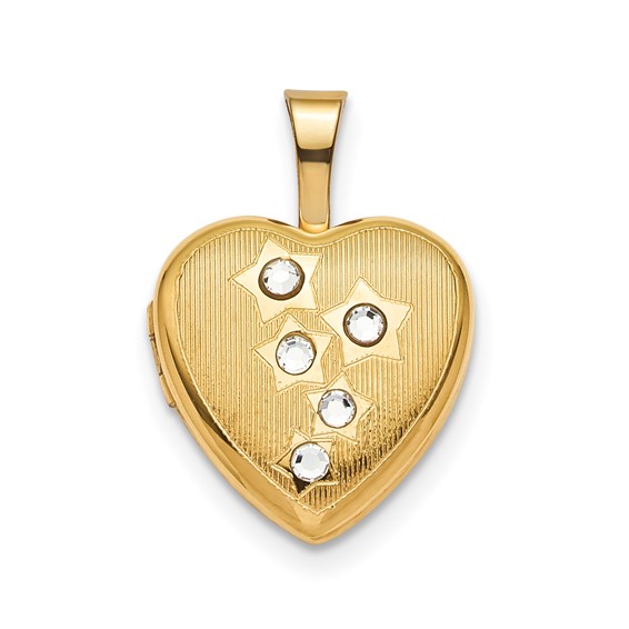 Sterling Silver Gold-plated 12mm Star CZ Heart Locket
