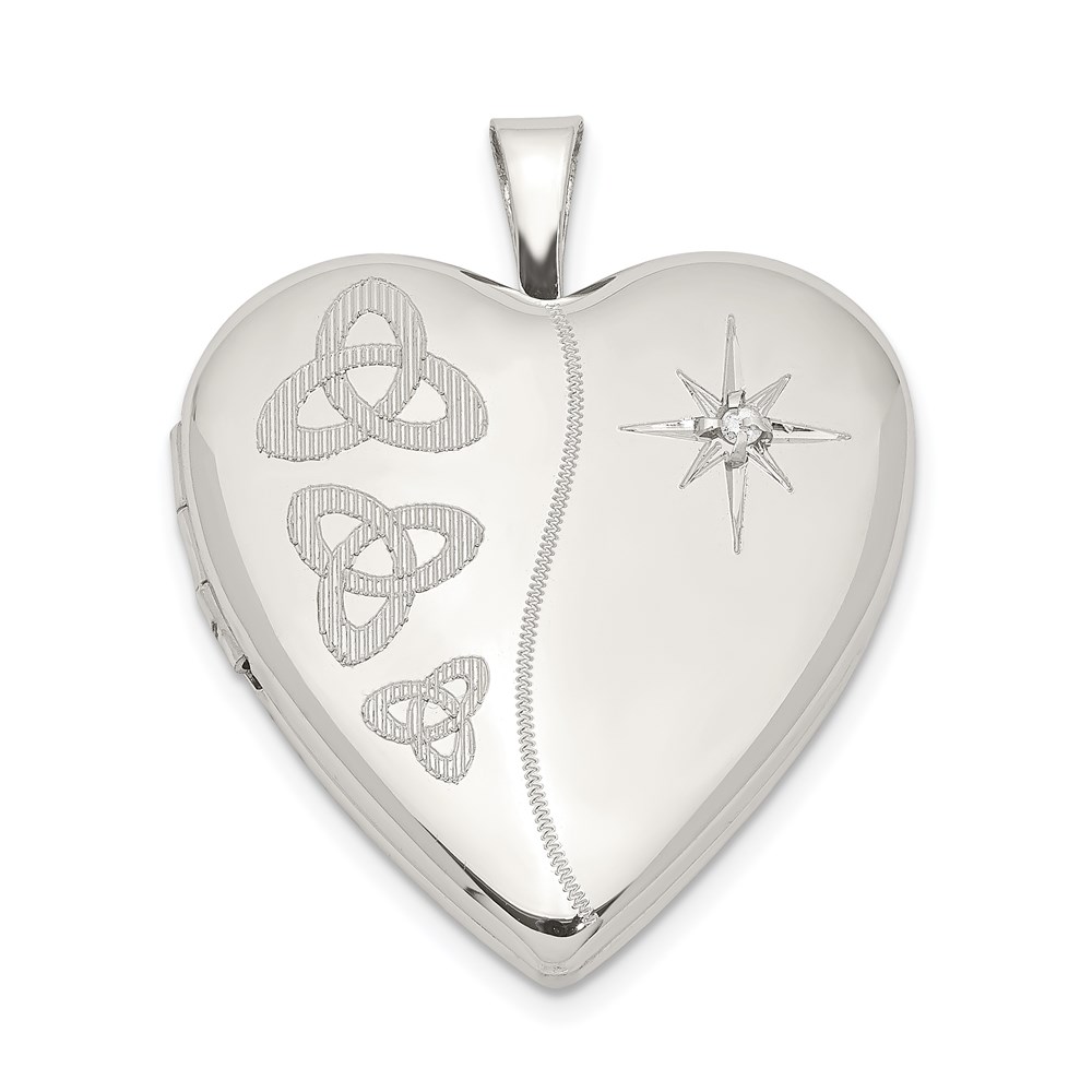 Sterling Silver 20mm Diamond Trinity Heart Locket