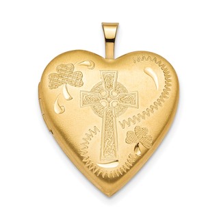 Sterling Silver Gold-plated 20mm Clover & Cross Heart Locket