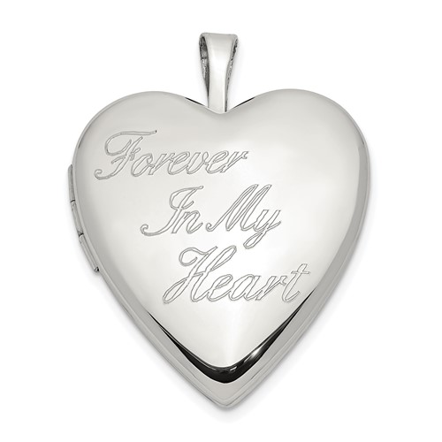 Sterling Silver Rhodium-plated Polished and Satin Forever in MY Heart 20mm Heart Locket