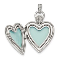 Sterling Silver Rhodium-plated Satin Diamond Accented 21mm Heart Locket view 4
