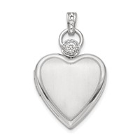Sterling Silver Rhodium-plated Satin Diamond Accented 21mm Heart Locket view 1