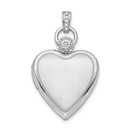 Sterling Silver Rhodium-plated Satin Diamond Accented 21mm Heart Locket