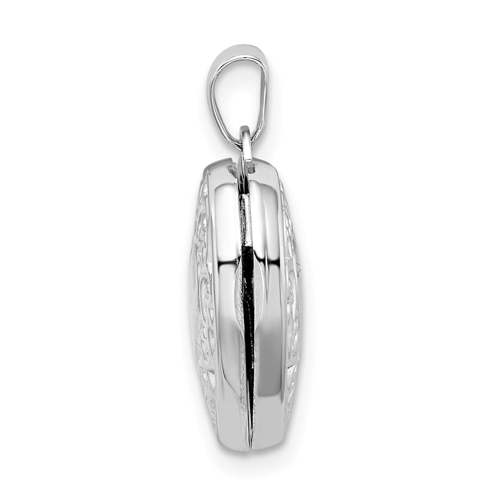 Sterling Silver Rhod-plated Scroll Border Reversible 15mm Heart Locket (QLS808)